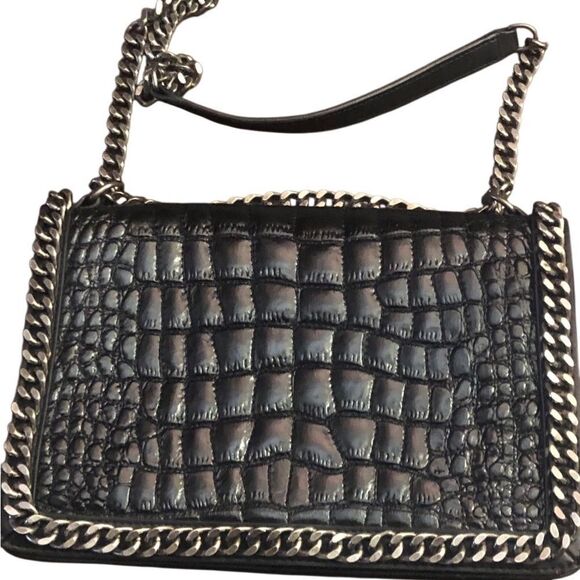 Zara Black Croc-Embossed Shoulder Bag with Chain Strap - Picture 3 of 7
